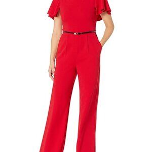 Calvin Klein Women's Belted Jumpsuit with Caplet Sleeve